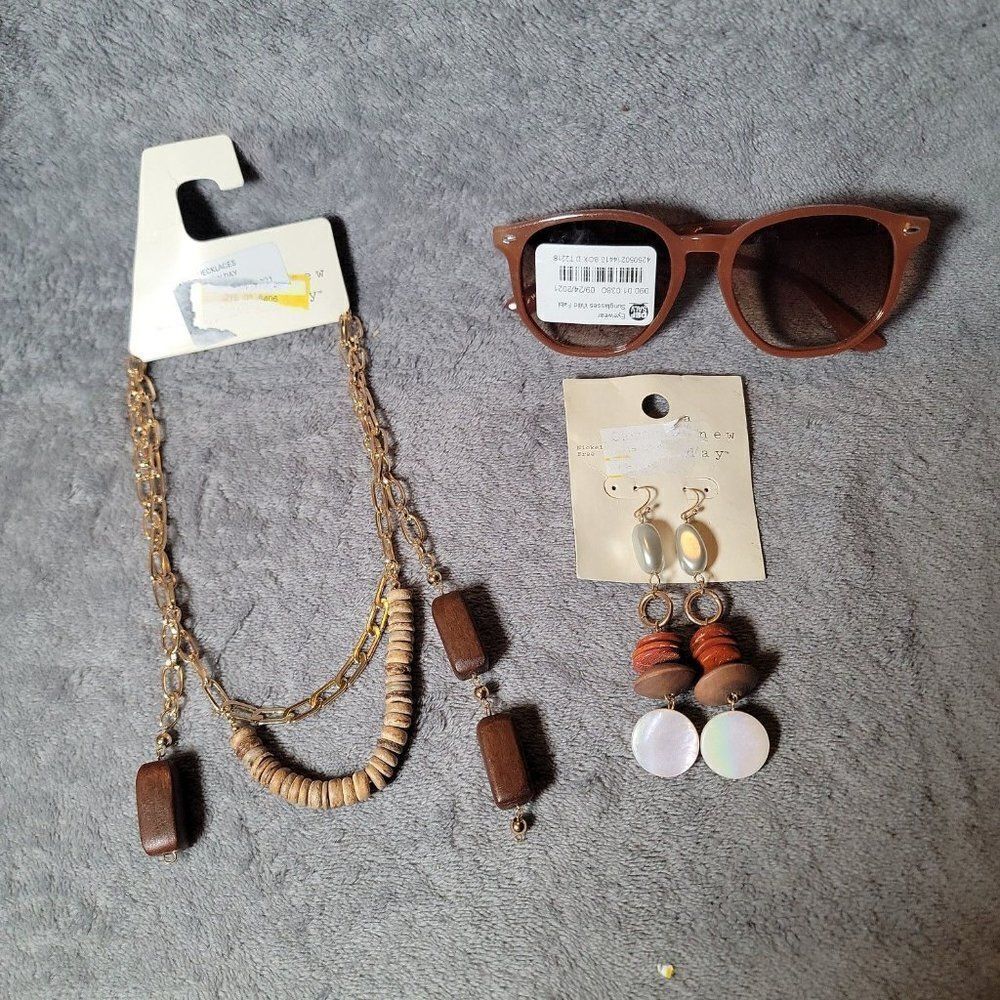 A New Day Womens Brown Beaded Nickel Free Dangle Statement Earring Accessory Set